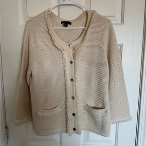 Alfani Cream Fringe-Trim Button Cardigan